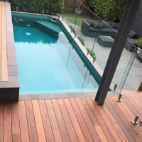 Merbau timber decking around swimming pool